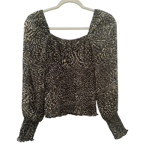 Steve Madden NWT Animal Print Sheer Sleeve Smocked Stretchy Waist  Sz XS - Picture 2 of 8